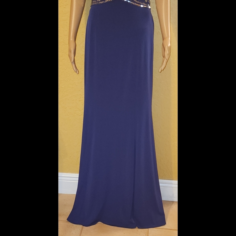 Hailey Logan by Adrianna Papell Formal Gown Navy Silver Sequins & Beading - Picture 2 of 13